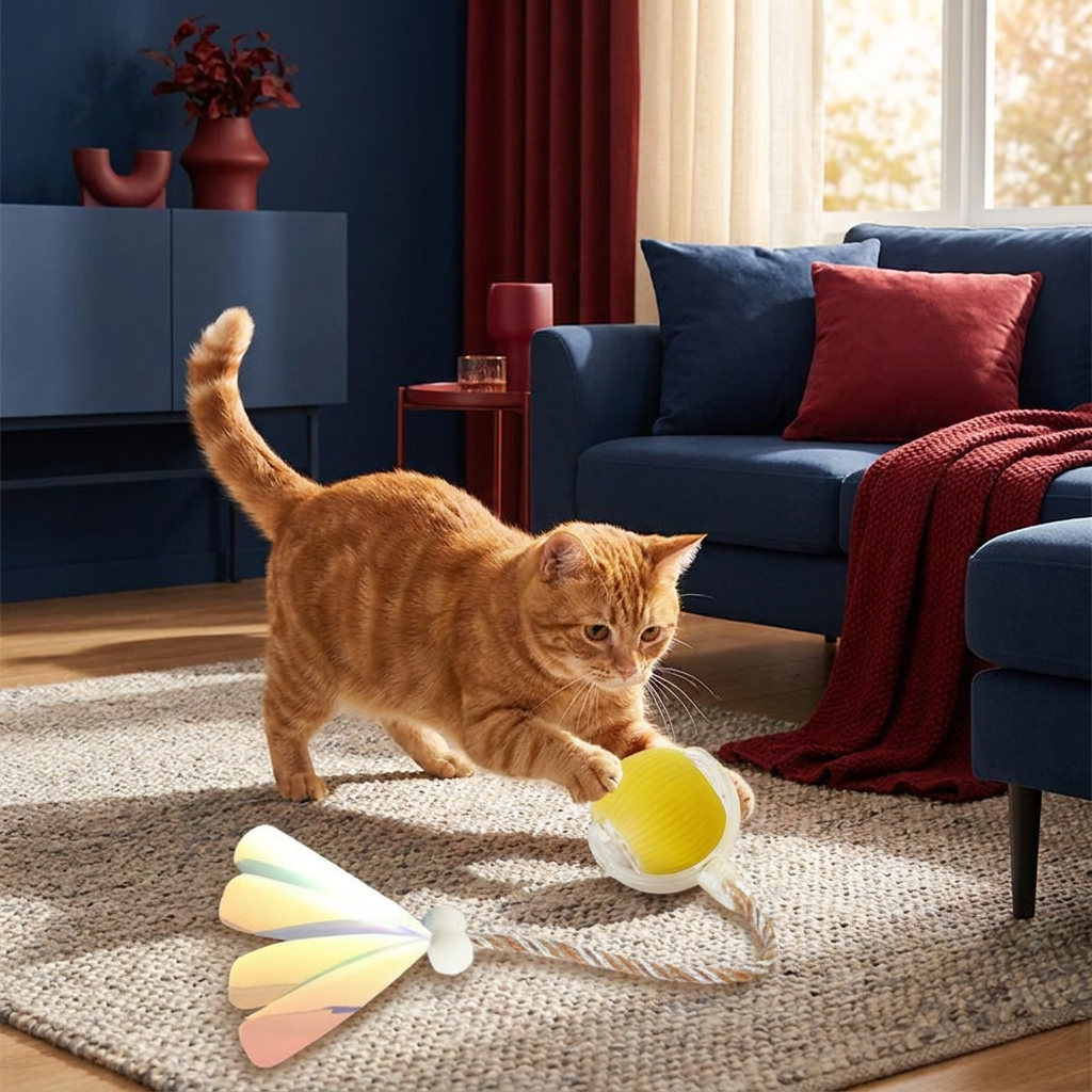 Upgraded Smart Rolling Cat Ball – Durable Interactive Toy with Mesh Tail