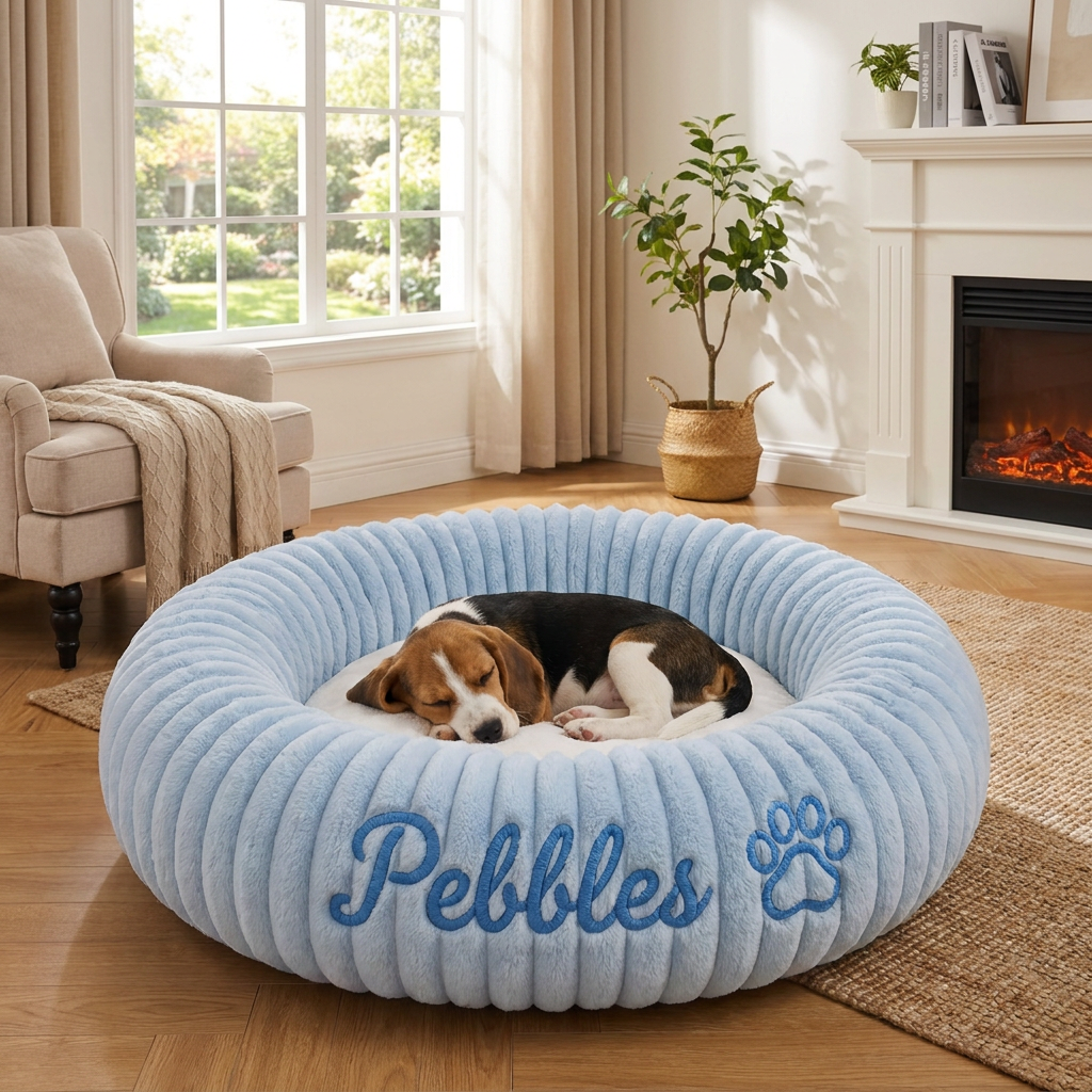 Personalized Round Fluffy Dog Bed