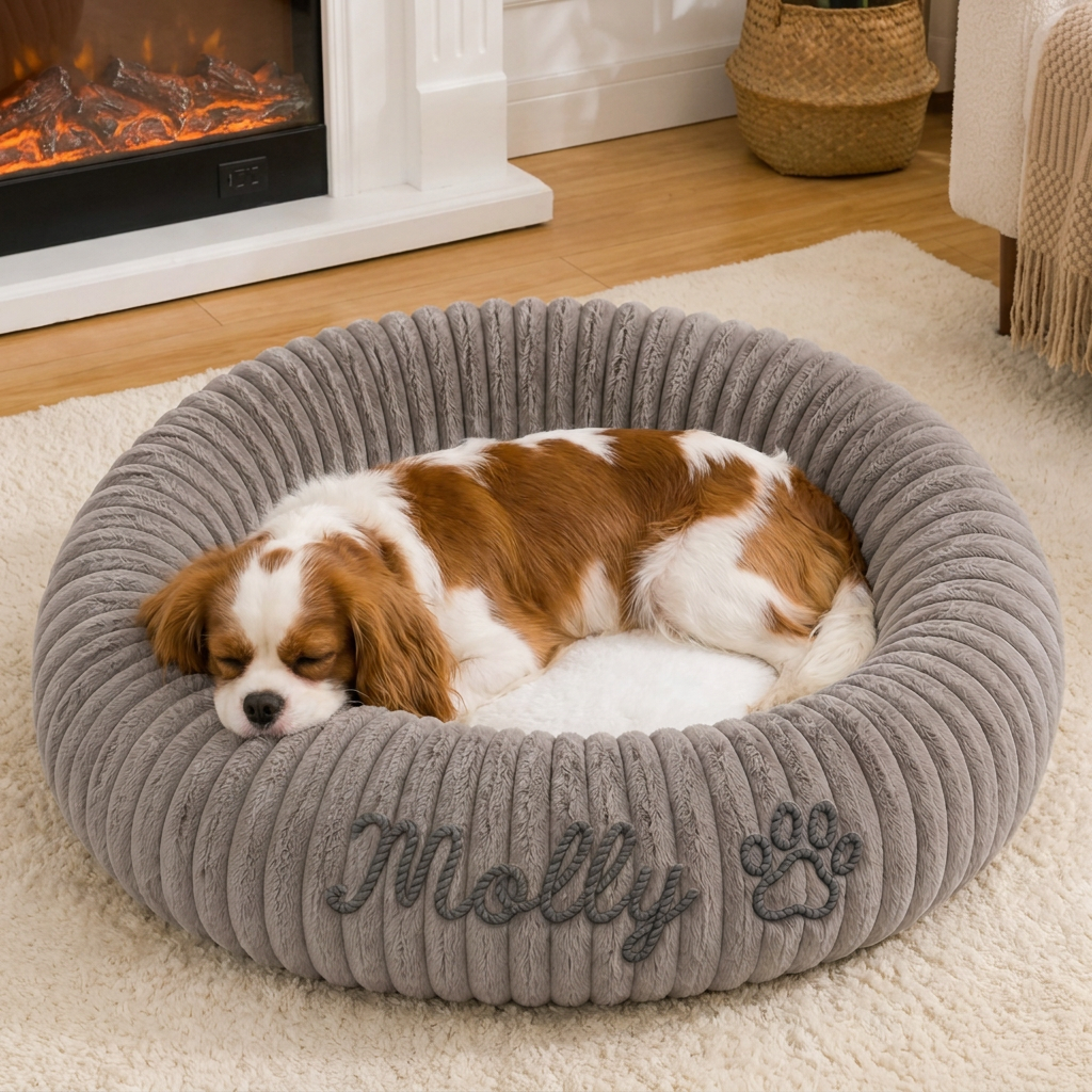 Personalized Round Fluffy Dog Bed