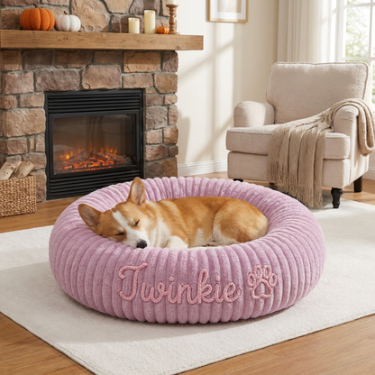 Personalized Round Fluffy Dog Bed