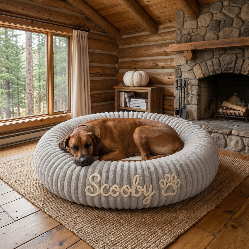Personalized Round Fluffy Dog Bed