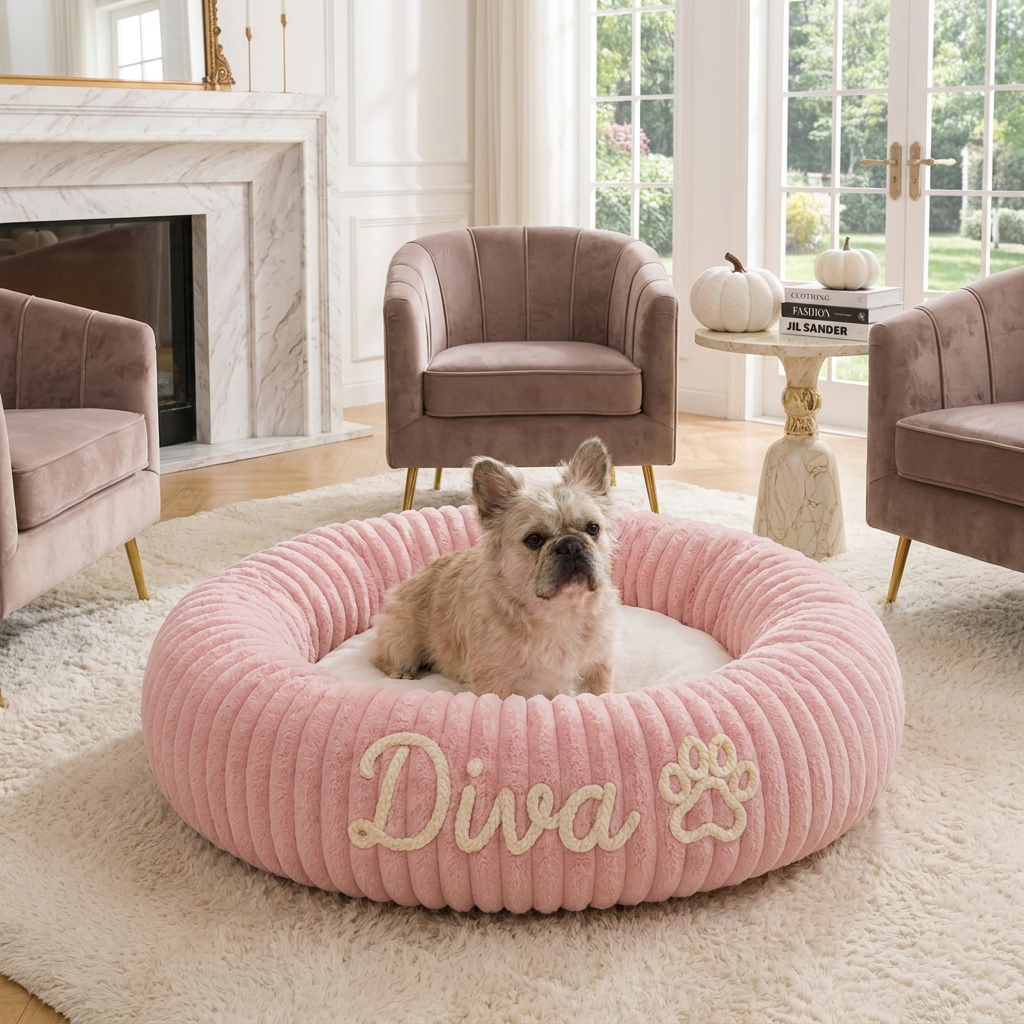 Personalized Round Fluffy Dog Bed