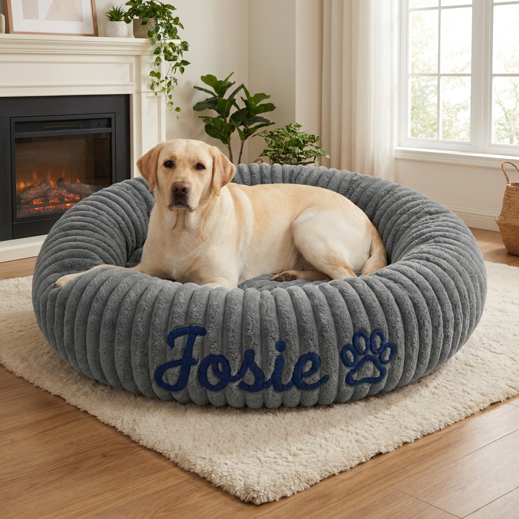 Personalized Round Fluffy Dog Bed