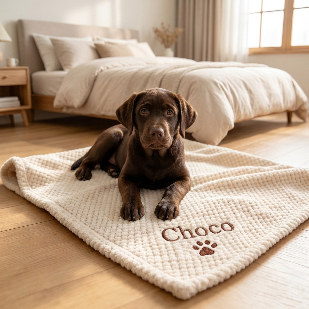 Personalized Fluffy Dog Blanket with Custom Embroidery
