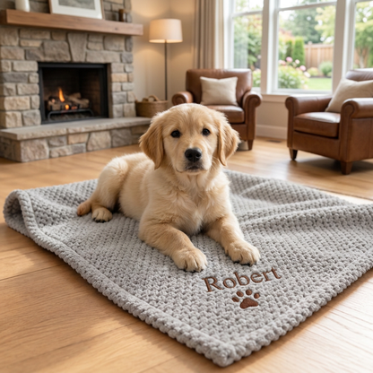 Personalized Fluffy Dog Blanket with Custom Embroidery