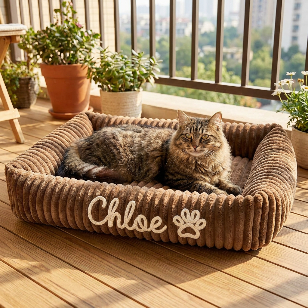 Personalized Fluffy Cloud Cat Bed with Soft Bolsters