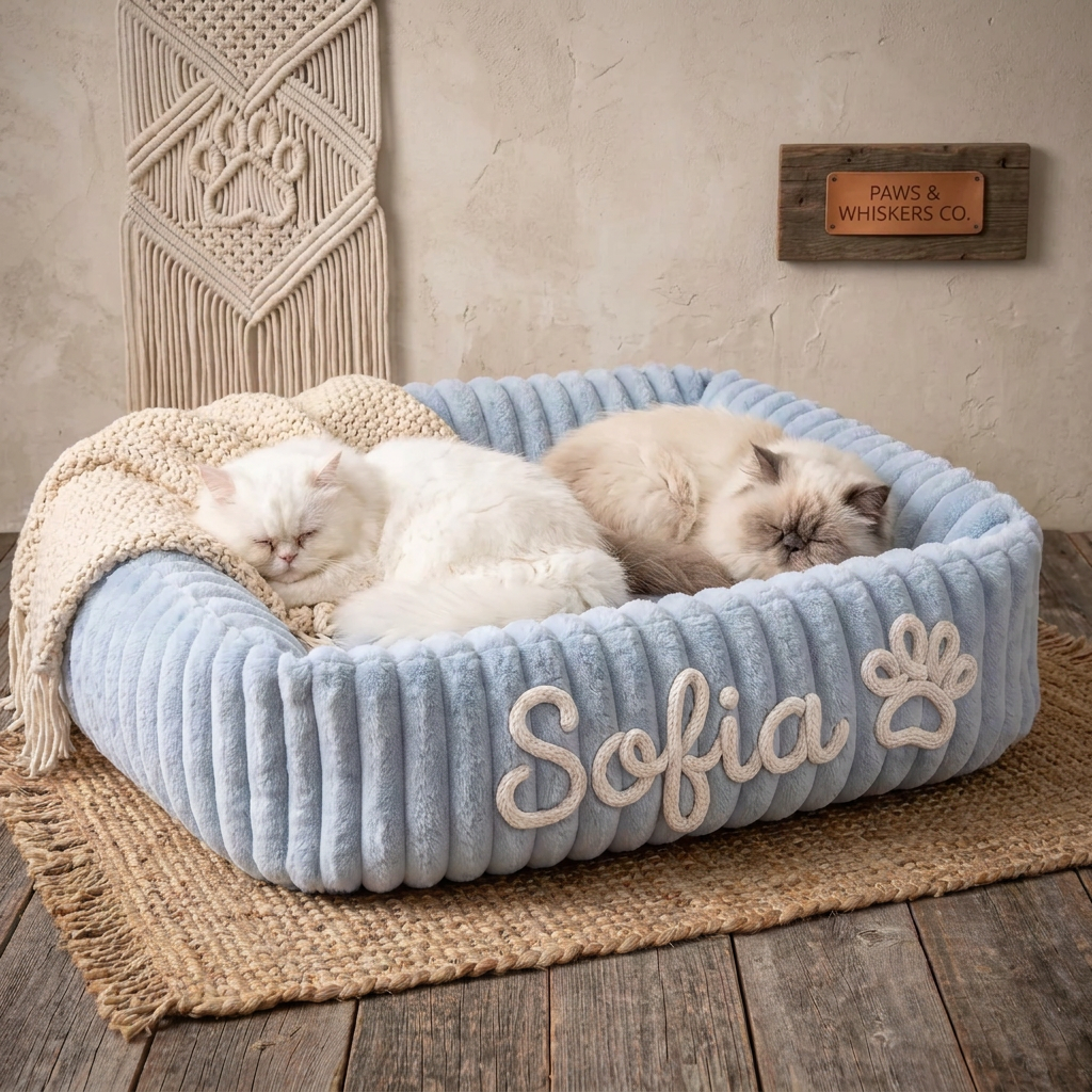 Personalized Fluffy Cloud Cat Bed with Soft Bolsters