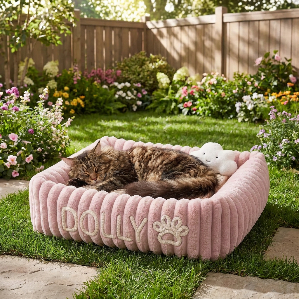 Personalized Fluffy Cloud Cat Bed with Soft Bolsters