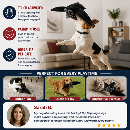 Touch—Activated Flapping Bat Dog Toy with Catnip