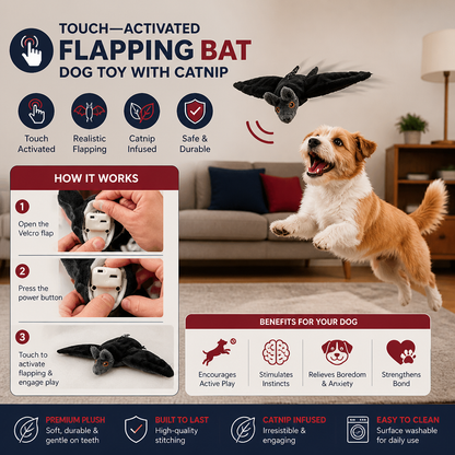 Touch—Activated Flapping Bat Dog Toy with Catnip