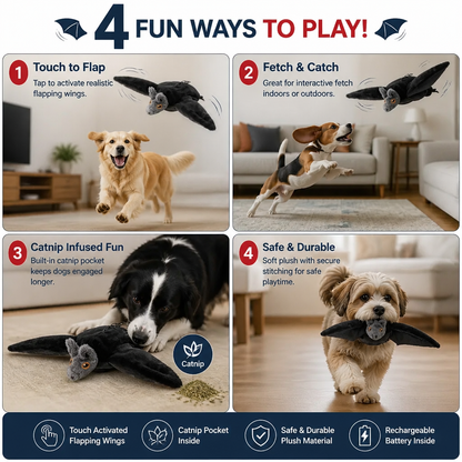 Touch—Activated Flapping Bat Dog Toy with Catnip