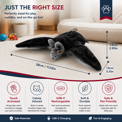 Touch—Activated Flapping Bat Dog Toy with Catnip