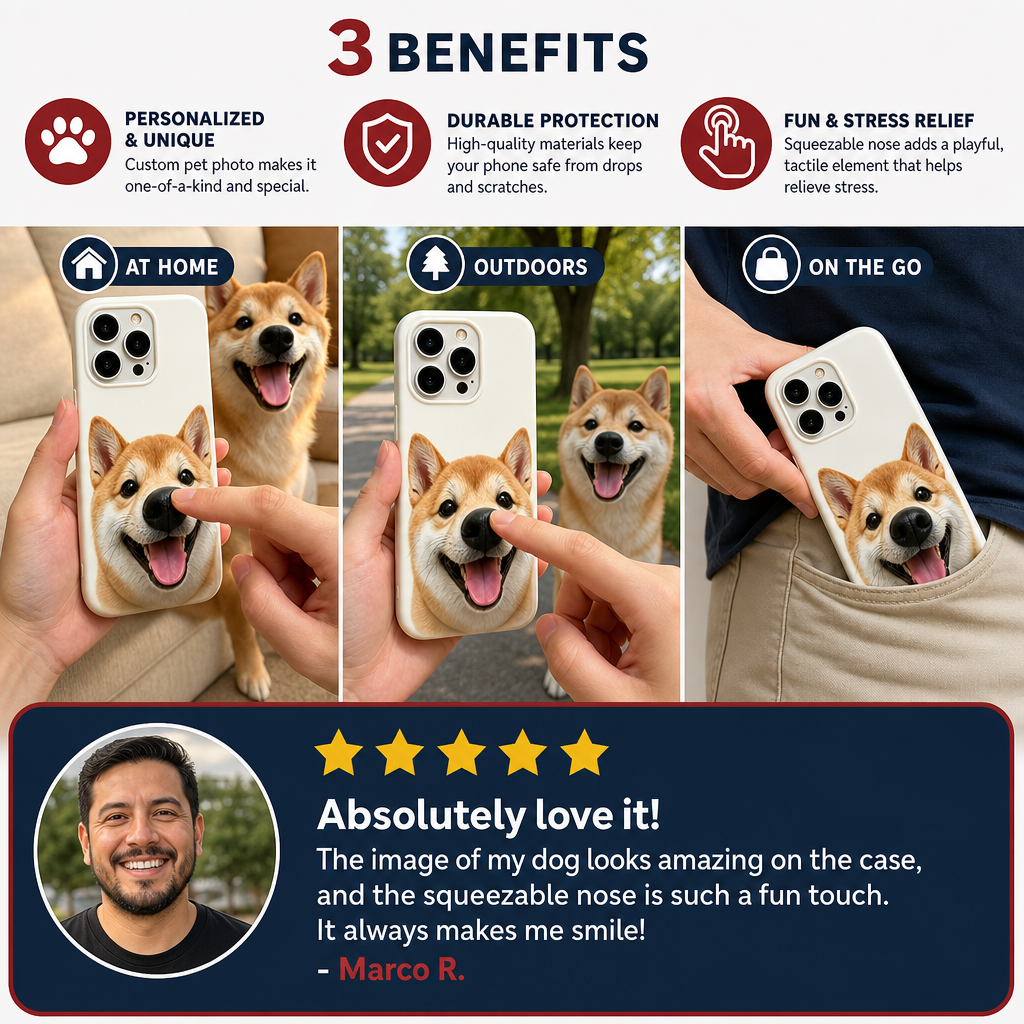 Personalized Pet Photo Phone Case with 3D Squeezable Nose