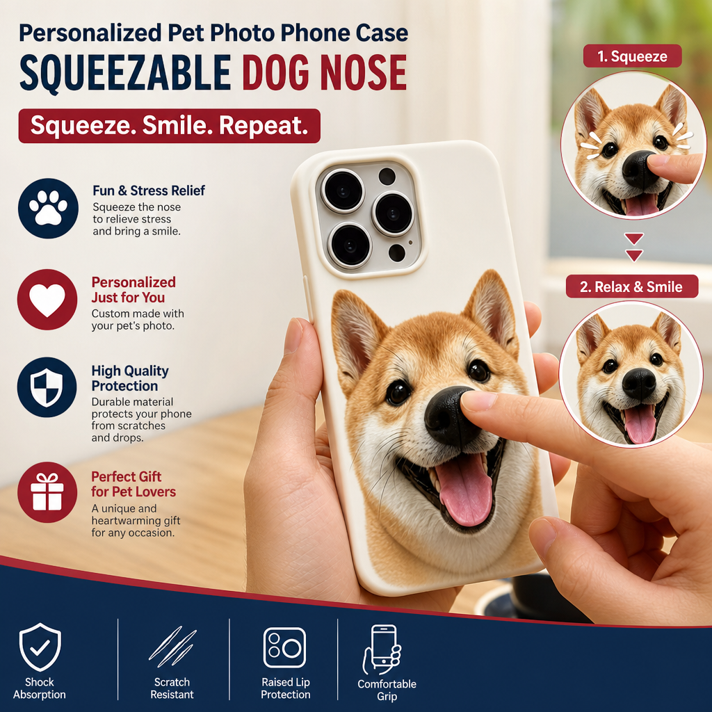 Personalized Pet Photo Phone Case with 3D Squeezable Nose
