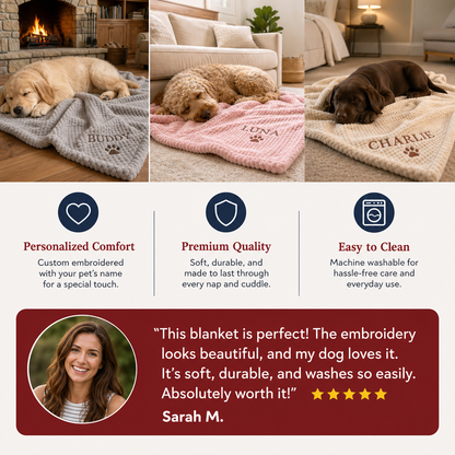 Personalized Fluffy Dog Blanket with Custom Embroidery