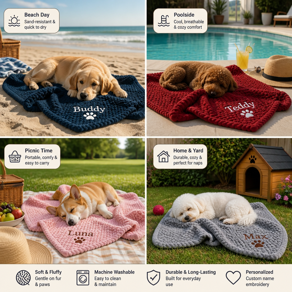 Personalized Fluffy Dog Blanket with Custom Embroidery