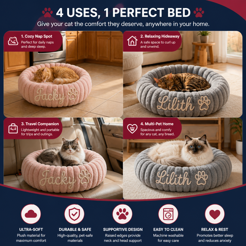 Personalized Round Fluffy CAT Bed