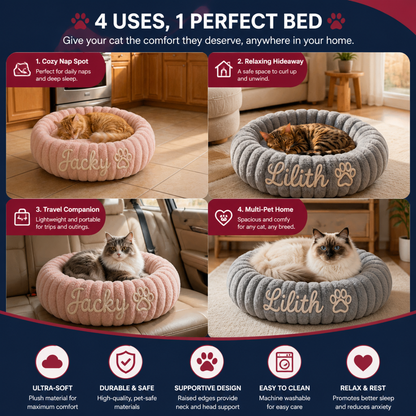 Personalized Round Fluffy CAT Bed