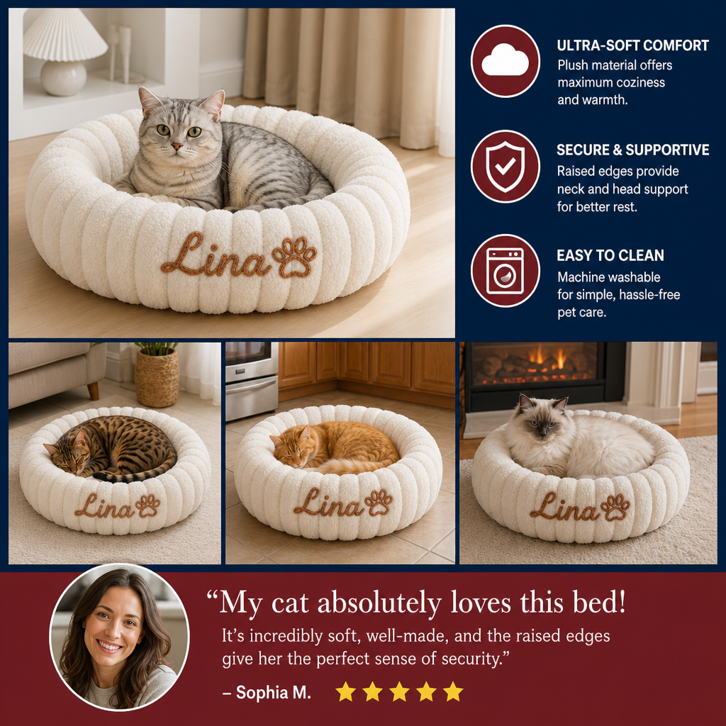Personalized Round Fluffy CAT Bed