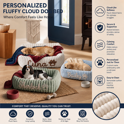 Personalized Fluffy Cloud Dog Bed with Soft Bolsters