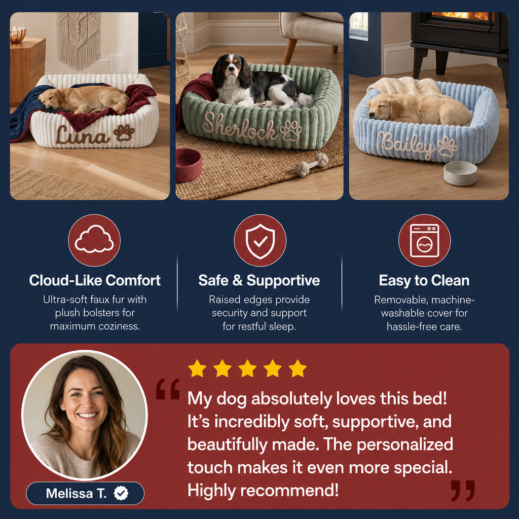 Personalized Fluffy Cloud Dog Bed with Soft Bolsters