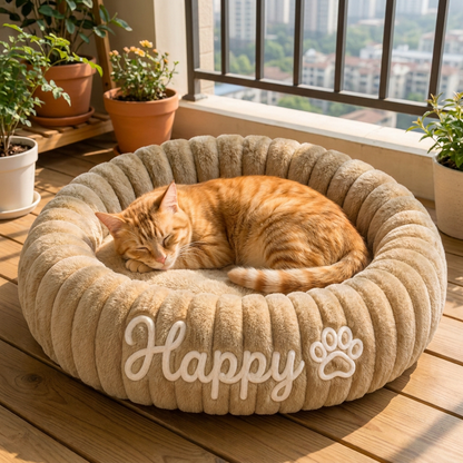 Personalized Round Fluffy CAT Bed