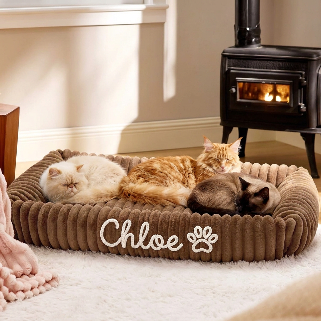 Personalized Fluffy Cloud Cat Bed with Soft Bolsters