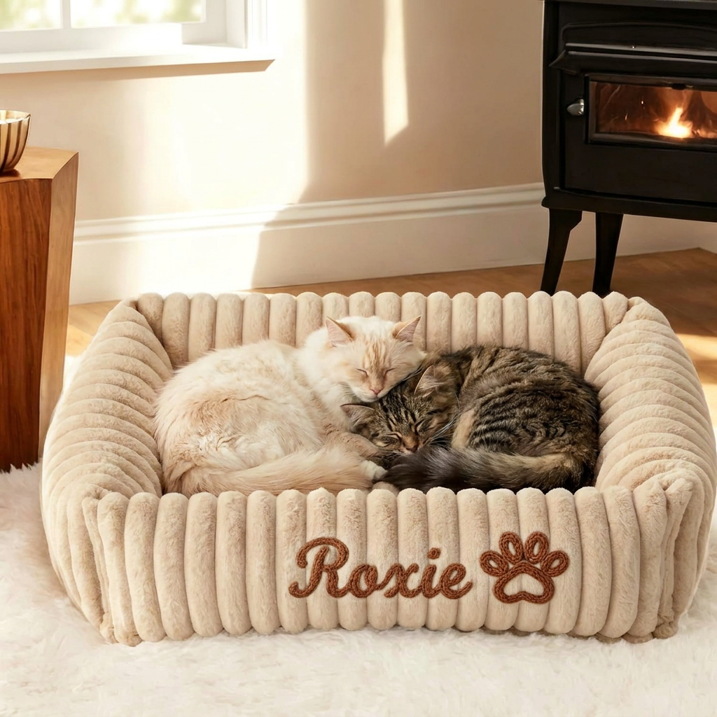 Personalized Fluffy Cloud Cat Bed with Soft Bolsters