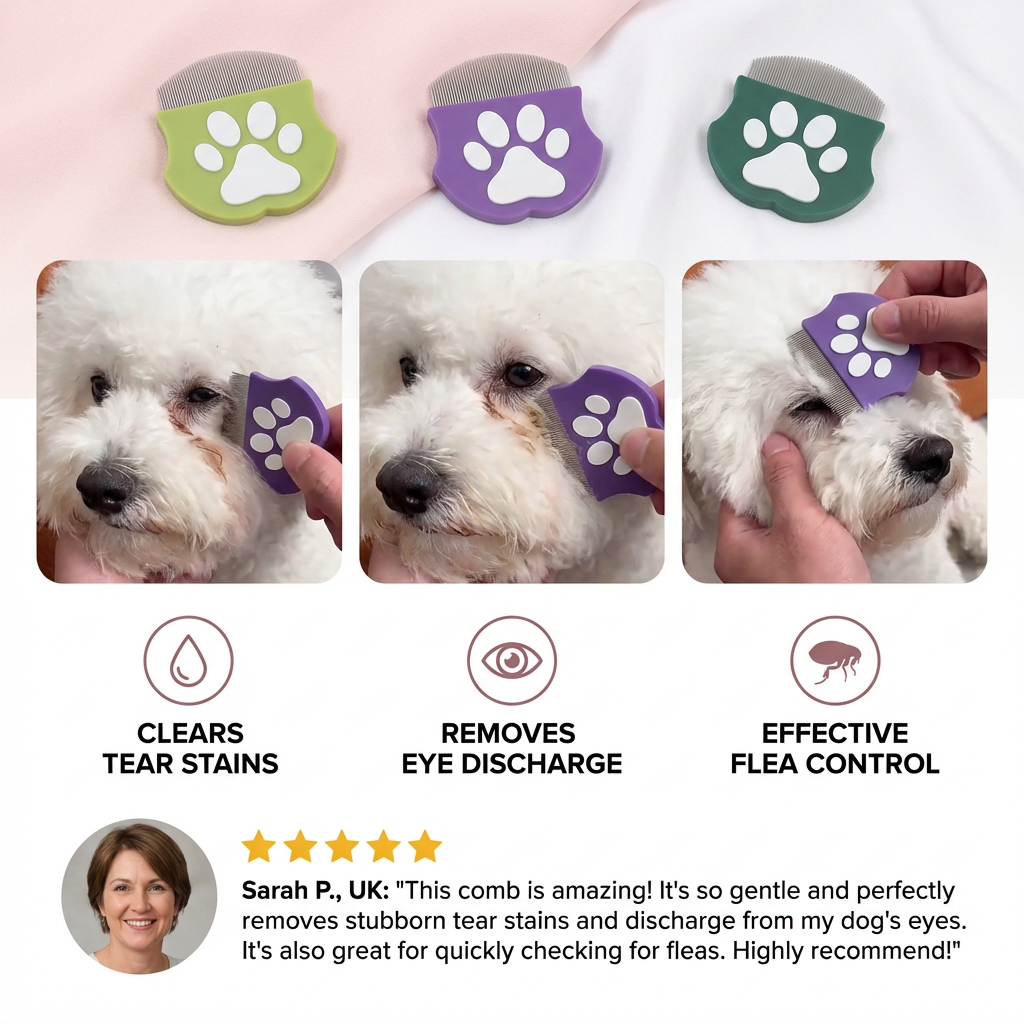 Pet Eye Comb – Facial Grooming Comb for Tear Stains, Eye Discharge & Flea Control
