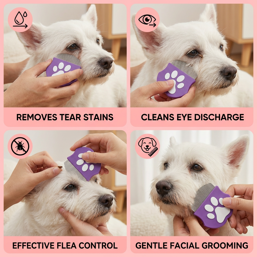 Pet Eye Comb – Facial Grooming Comb for Tear Stains, Eye Discharge & Flea Control