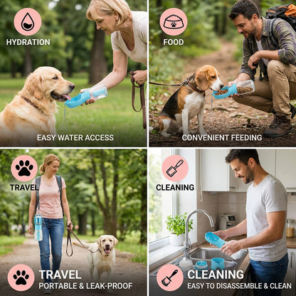 3-in-1 Dog Water Bottle – Travel Bottle with Food Container