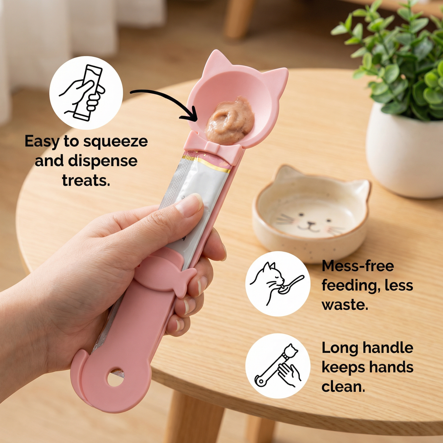 Cat Treat Spoon Feeder – Lickable Wet Food Dispenser with Long Handle