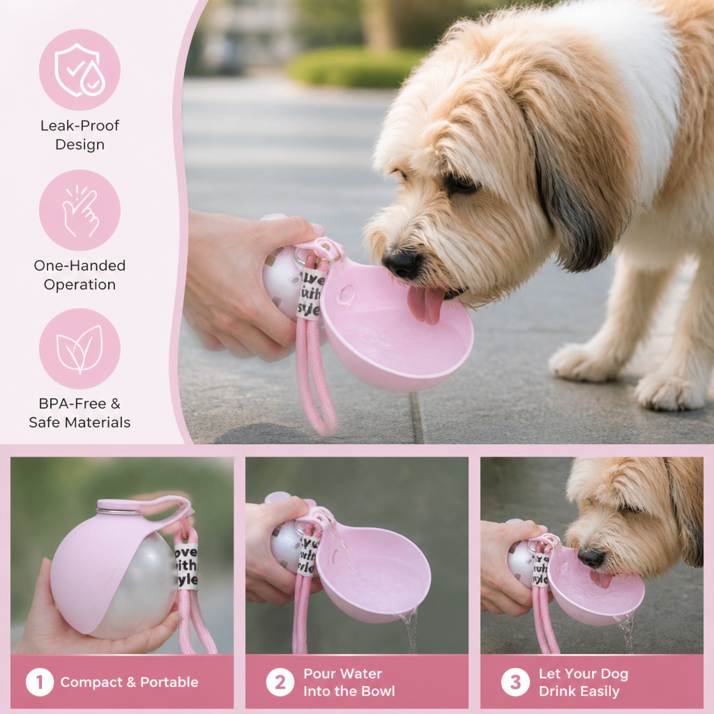 2-in-1 Travel Water Bottle for Dogs – Leak-Proof Stainless Steel Bottle with Silicone Bowl