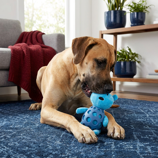 2-in-1 Bear Dog Toy – Squeaky Plush & Dental Chew Ball