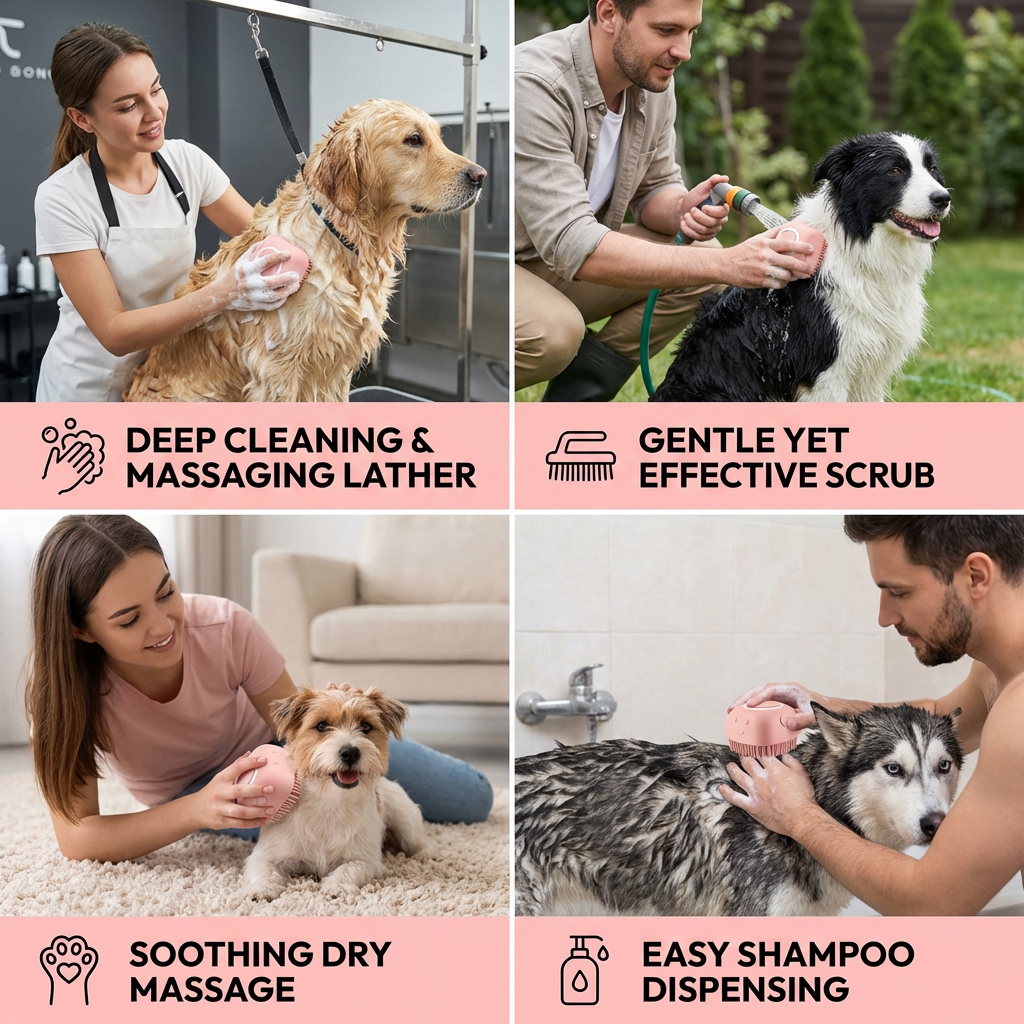 Practical 2-in-1 Professional Dog Bath Brush – Deep Cleaning & Massage in One Step