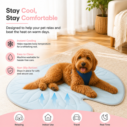 Cooling Leaf-Shaped Pet Mat – Washable Summer Mat with Non-Slip Bottom