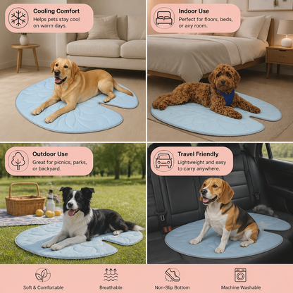 Cooling Leaf-Shaped Pet Mat – Washable Summer Mat with Non-Slip Bottom