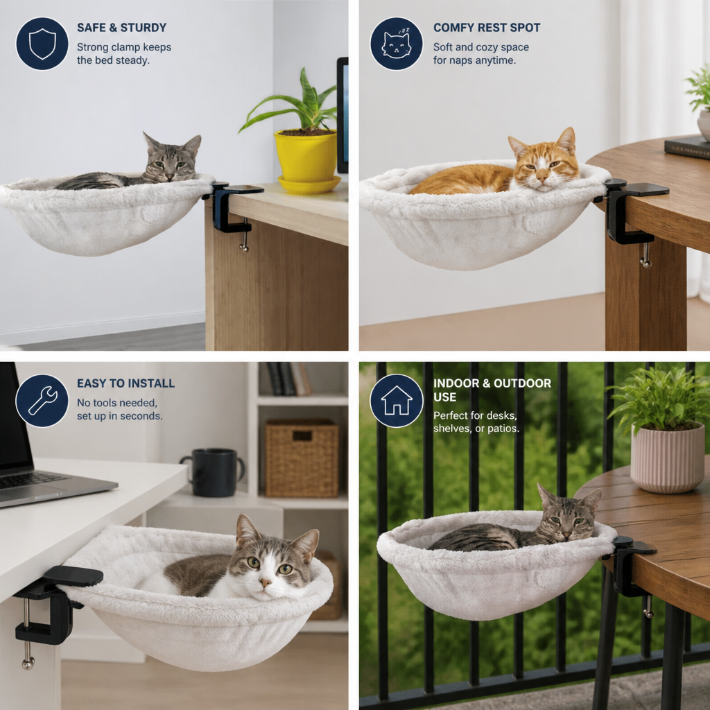 Premium Hanging Cat Hammock for Desks & Shelves