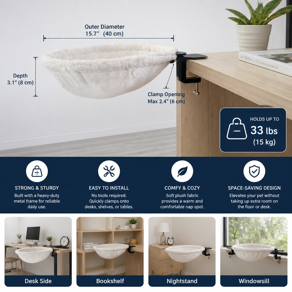 Premium Hanging Cat Hammock for Desks & Shelves