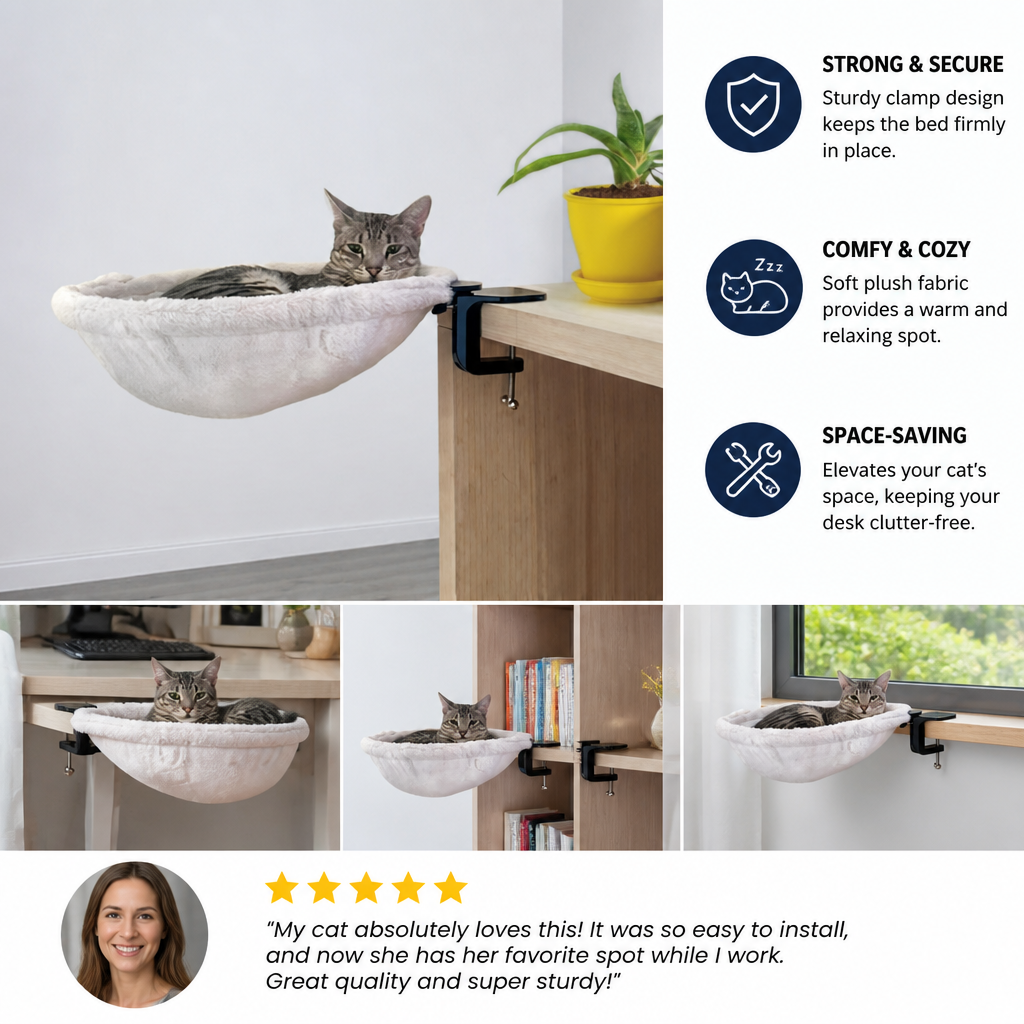 Premium Hanging Cat Hammock for Desks & Shelves