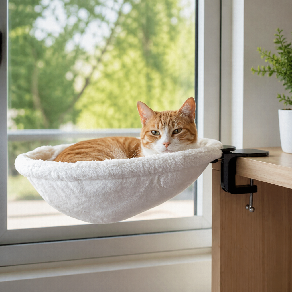Premium Hanging Cat Hammock for Desks & Shelves