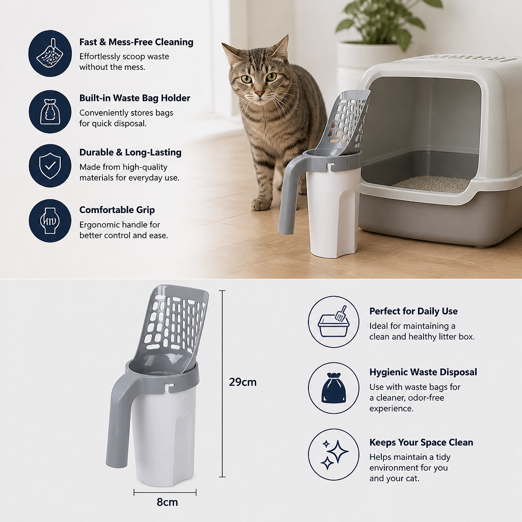 Cat Litter Scoop with Waste Bag Holder for Fast and Mess Free Cleaning