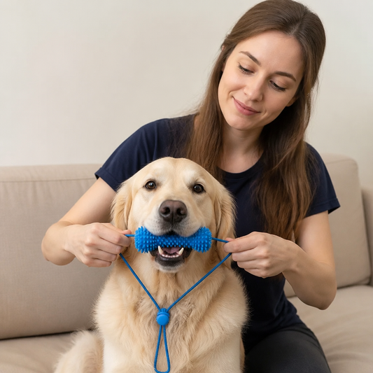 Dog Toothbrush Chew Toy with Adjustable Strap for Easy Dental Care