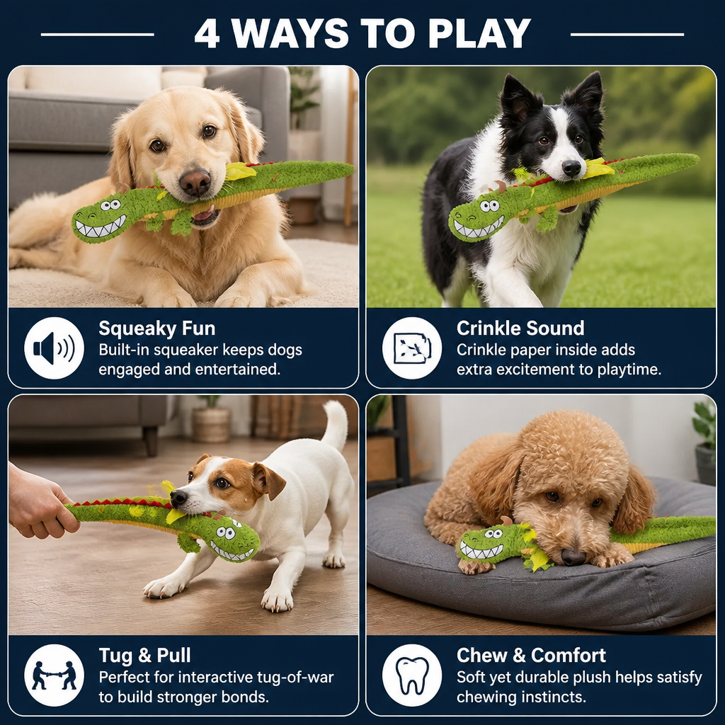 Durable Plush Dragon Dog Toy – Squeaky Crinkle Tug Toy