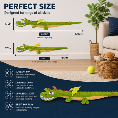 Durable Plush Dragon Dog Toy – Squeaky Crinkle Tug Toy