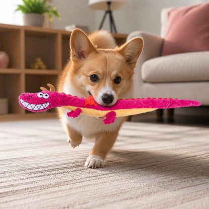 Durable Plush Dragon Dog Toy – Squeaky Crinkle Tug Toy