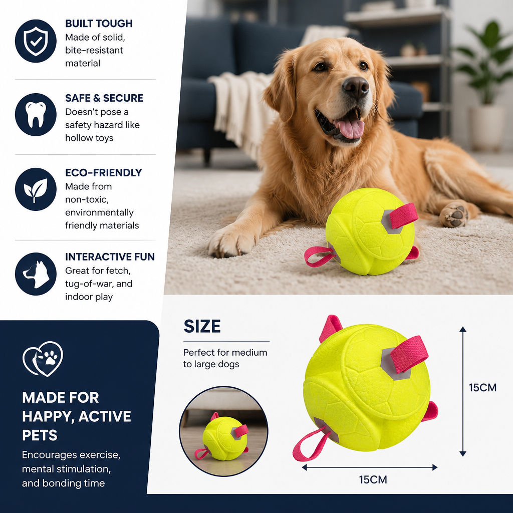 Eco-Friendly Indestructible Dog Ball – Bite Resistant Interactive Tug & Fetch Toy