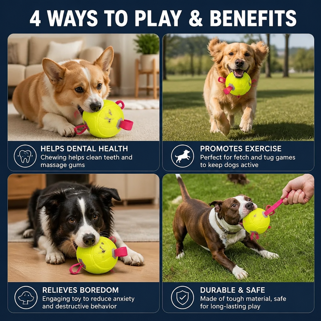 Eco-Friendly Indestructible Dog Ball – Bite Resistant Interactive Tug & Fetch Toy