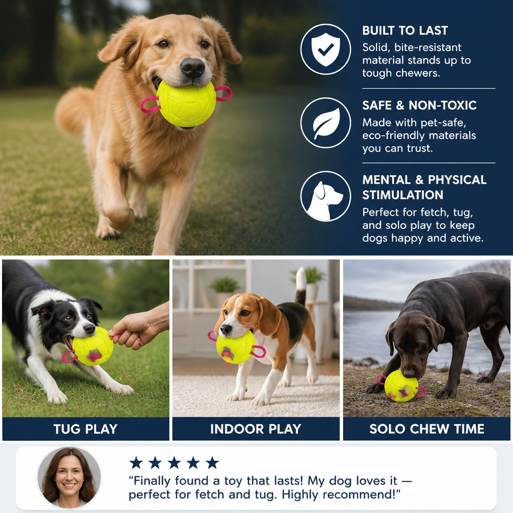 Eco-Friendly Indestructible Dog Ball – Bite Resistant Interactive Tug & Fetch Toy
