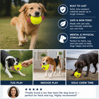 Eco-Friendly Indestructible Dog Ball – Bite Resistant Interactive Tug & Fetch Toy